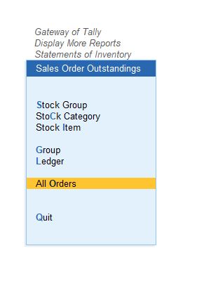 Sales order Report Menu