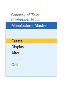 Manufacturer Name create screen. 